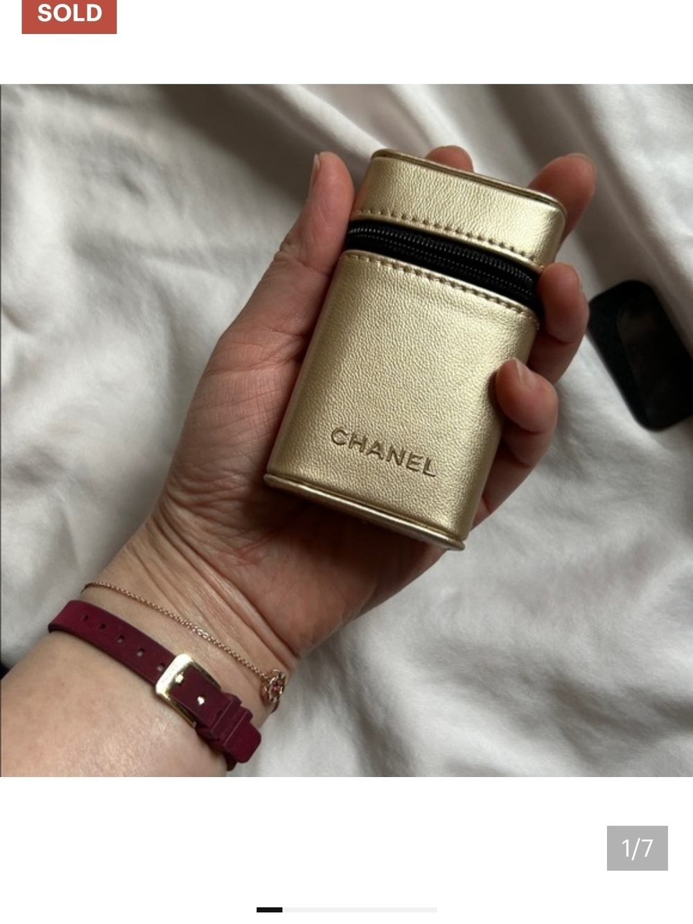 CHANEL Metallic Gold Leather Mini Travel Case